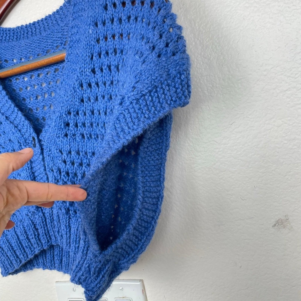 Handmade Womens Cardigan Sz M Crochet Cobalt Blue Twee Cottage Cropped Layering - Picture 4 of 7